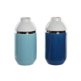 Vase DKD Home Decor 12,5 x 12,5 x 25 cm Weiß Himmelsblau Marineblau Steingut (2 Stück)