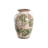 Vase DKD Home Decor Braun Weiß grün Steingut Tropical 18 x 18 x 25 cm Pflanzenblatt