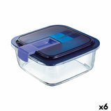 Lunchbox hermetisch Luminarc Easy Box Blau Glas (6 Stück) (1,22 L)