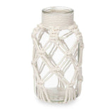 Vase Weiß Stoff Glas 9 x 17 x 9 cm (12 Stück) Makramee