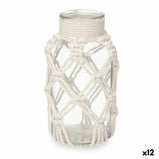 Vase Weiß Stoff Glas 9 x 17 x 9 cm (12 Stück) Makramee
