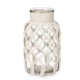 Vase Weiß Stoff Glas 15,5 x 26,5 x 15,5 cm (6 Stück) Makramee