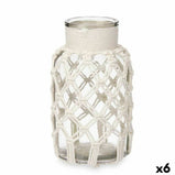 Vase Weiß Stoff Glas 15,5 x 26,5 x 15,5 cm (6 Stück) Makramee