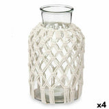 Vase Weiß Stoff Glas 18,5 x 30,5 x 18,5 cm (4 Stück) Makramee