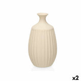Vase Beige aus Keramik 21 x 39 x 21 cm (2 Stück) Streifen