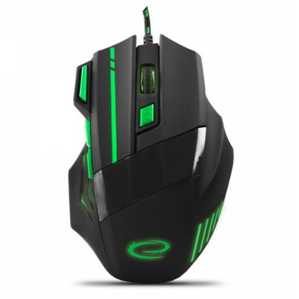 Gaming Maus 7 Tasten  USB Stoffschutzkabel für Gamer Grün